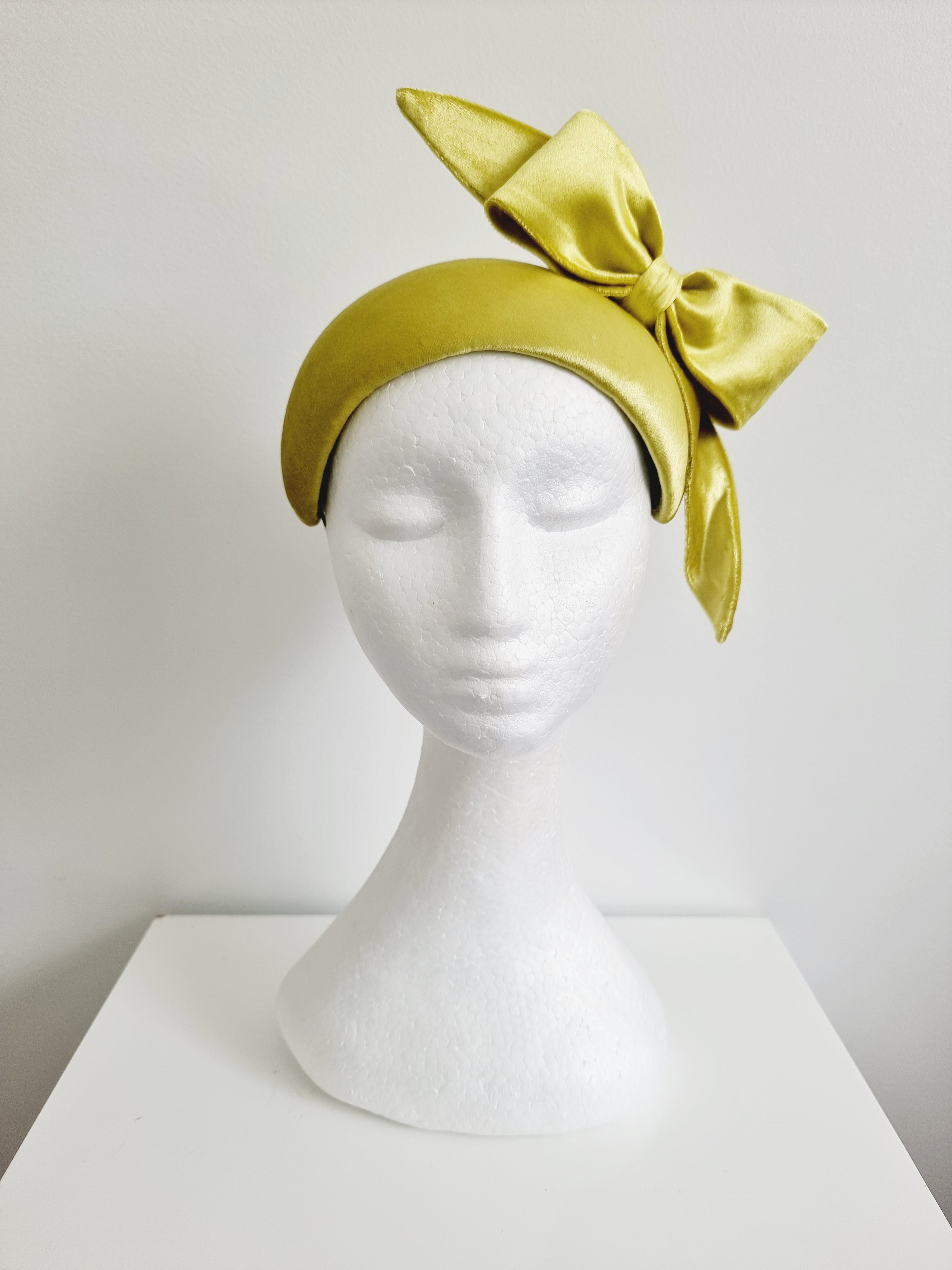 Miss Aggie. Womens Chartreuse velvet fascinator with bow – Totally