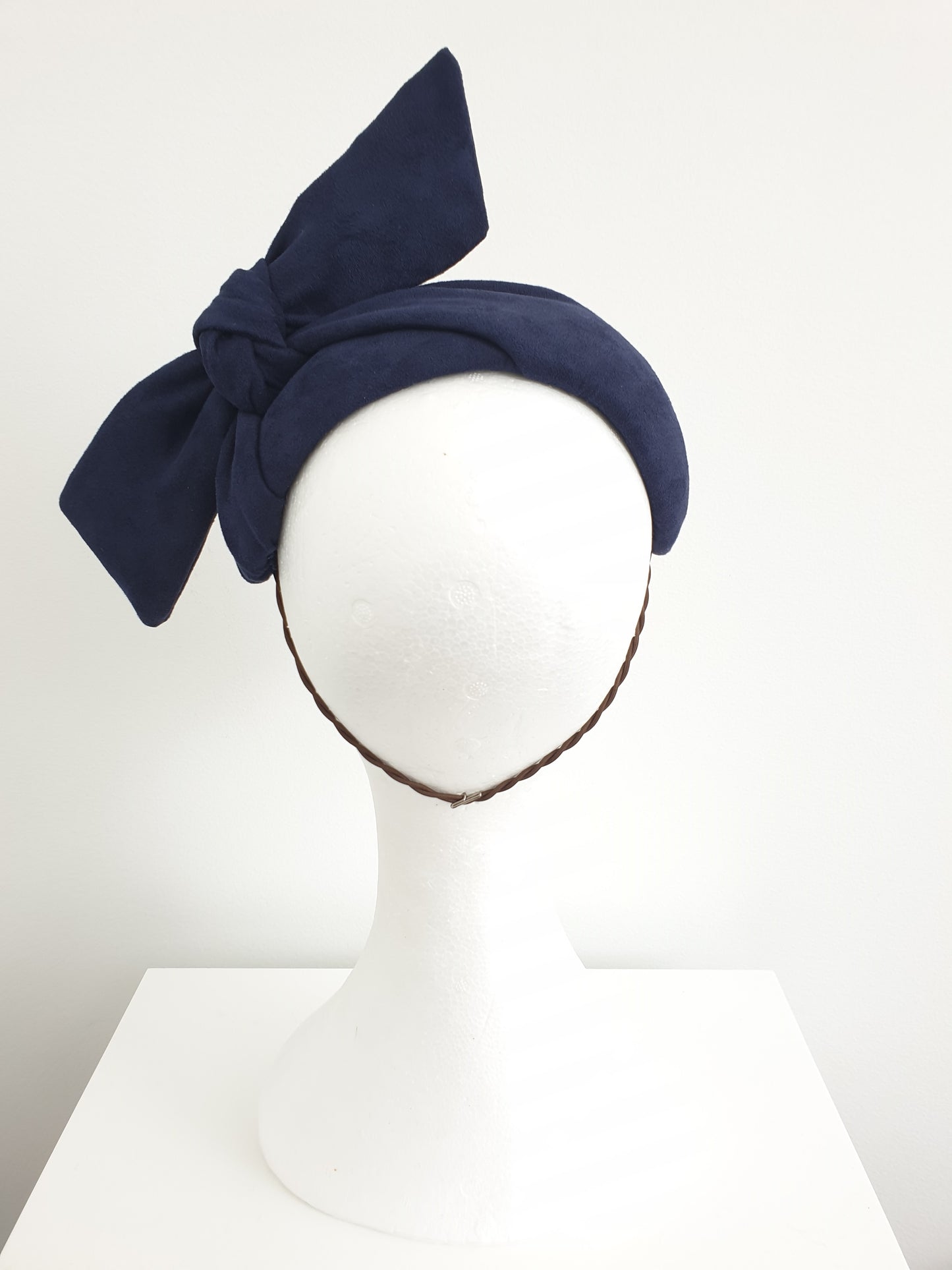 Miss Gracie. Womens Navy faux suede fascinator with bow