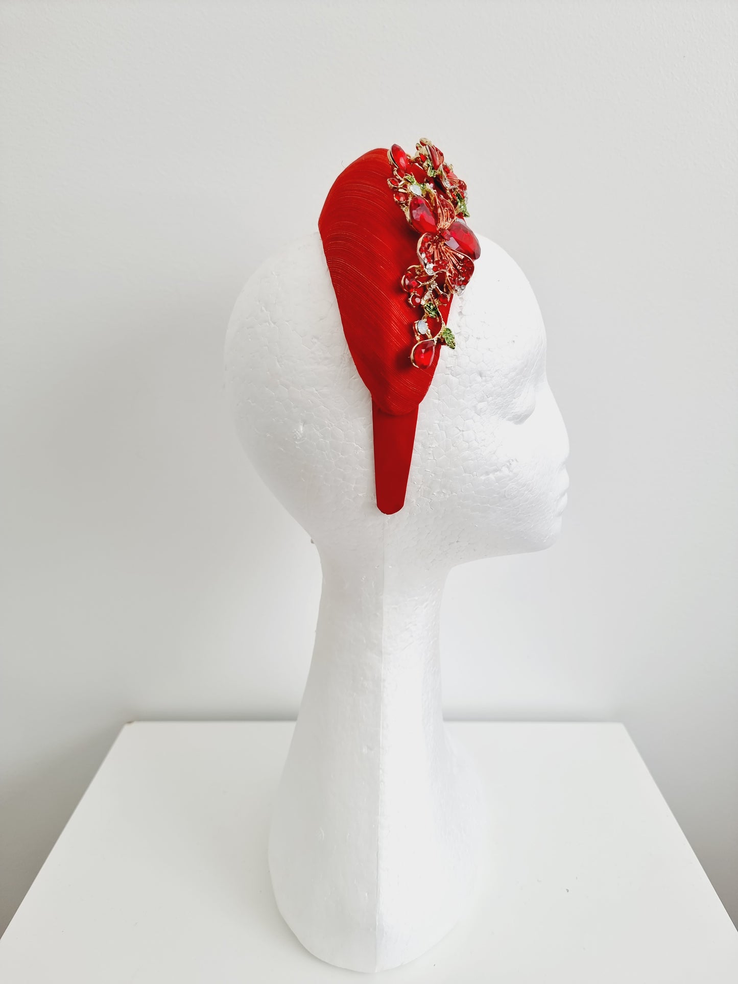 Miss Finley. Womens Red silk jewel fascinator headband