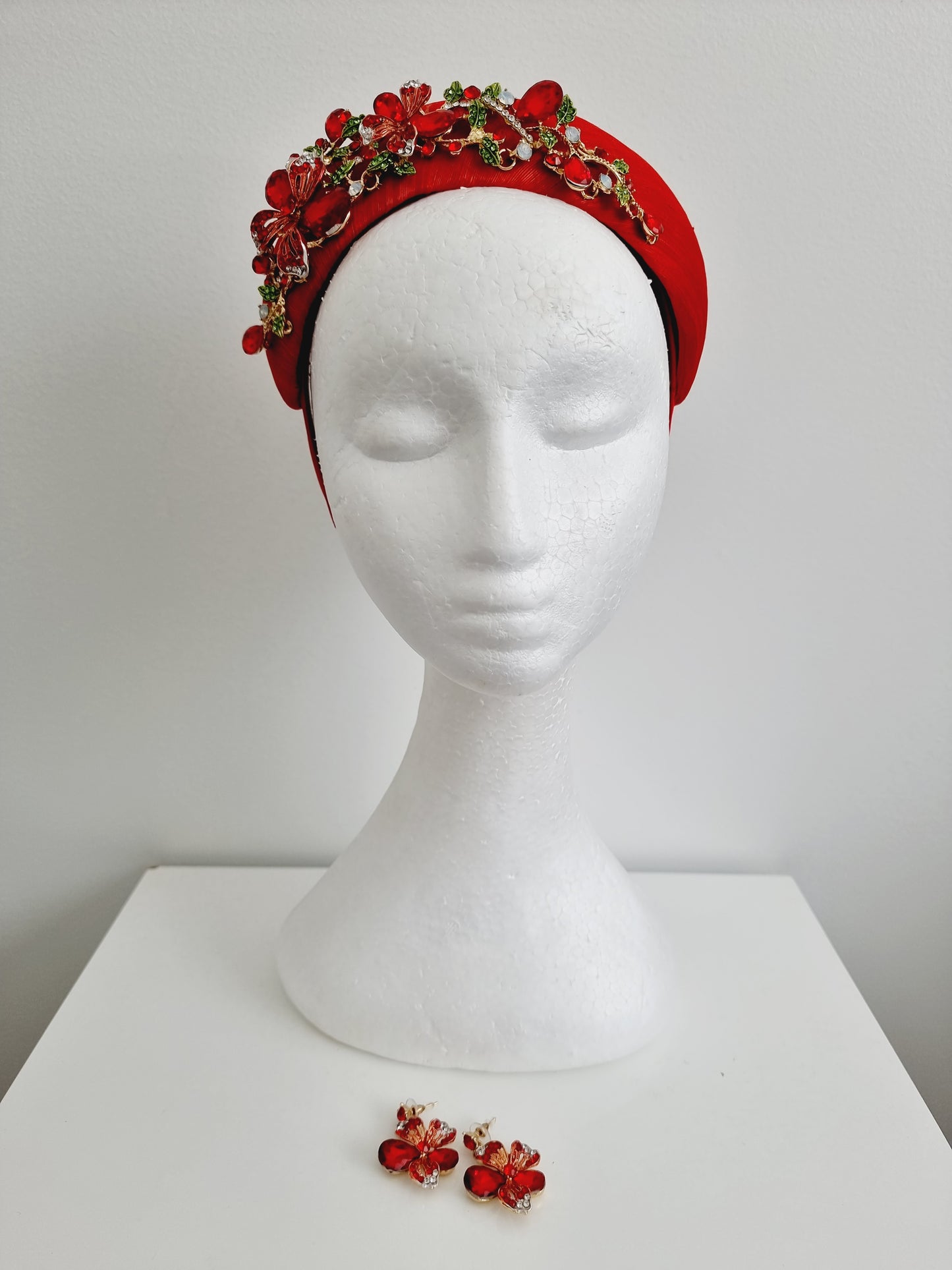 Miss Finley. Womens Red silk jewel fascinator headband