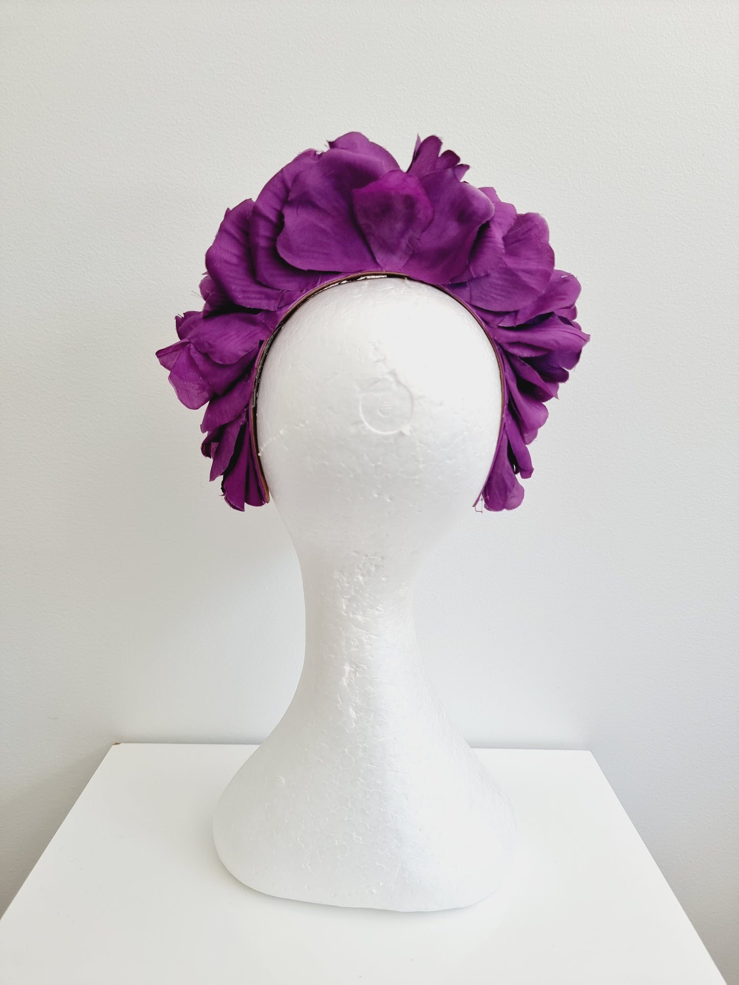 Miss Trixie. Womens ruffle embellished headband with veiling in Violet