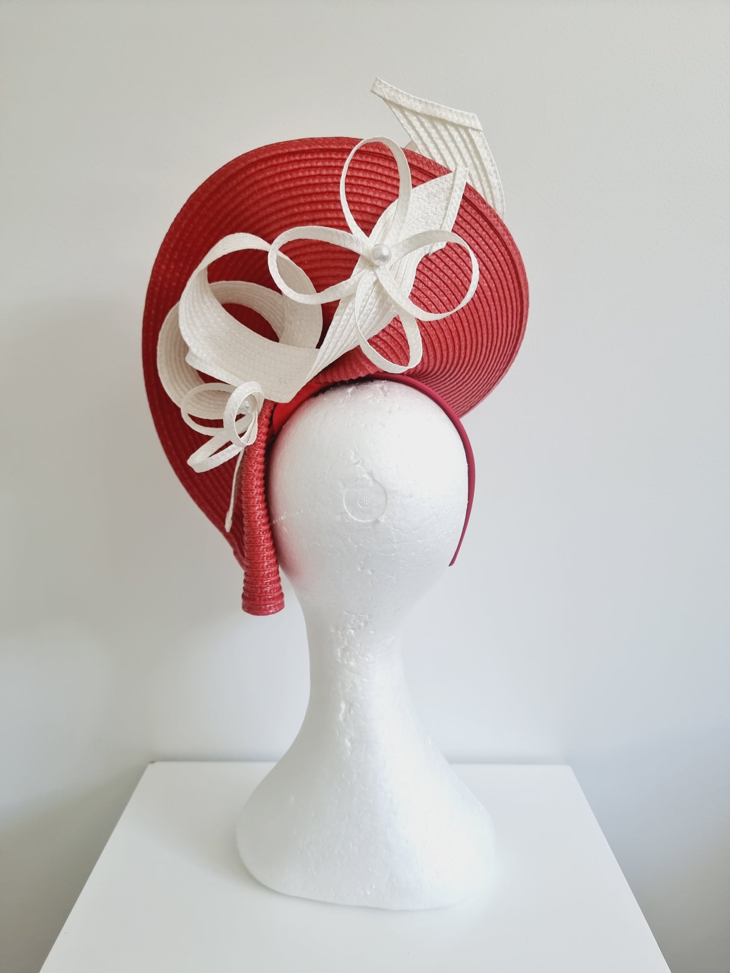 Miss Charlie. Womens red and ivory headband fascinator