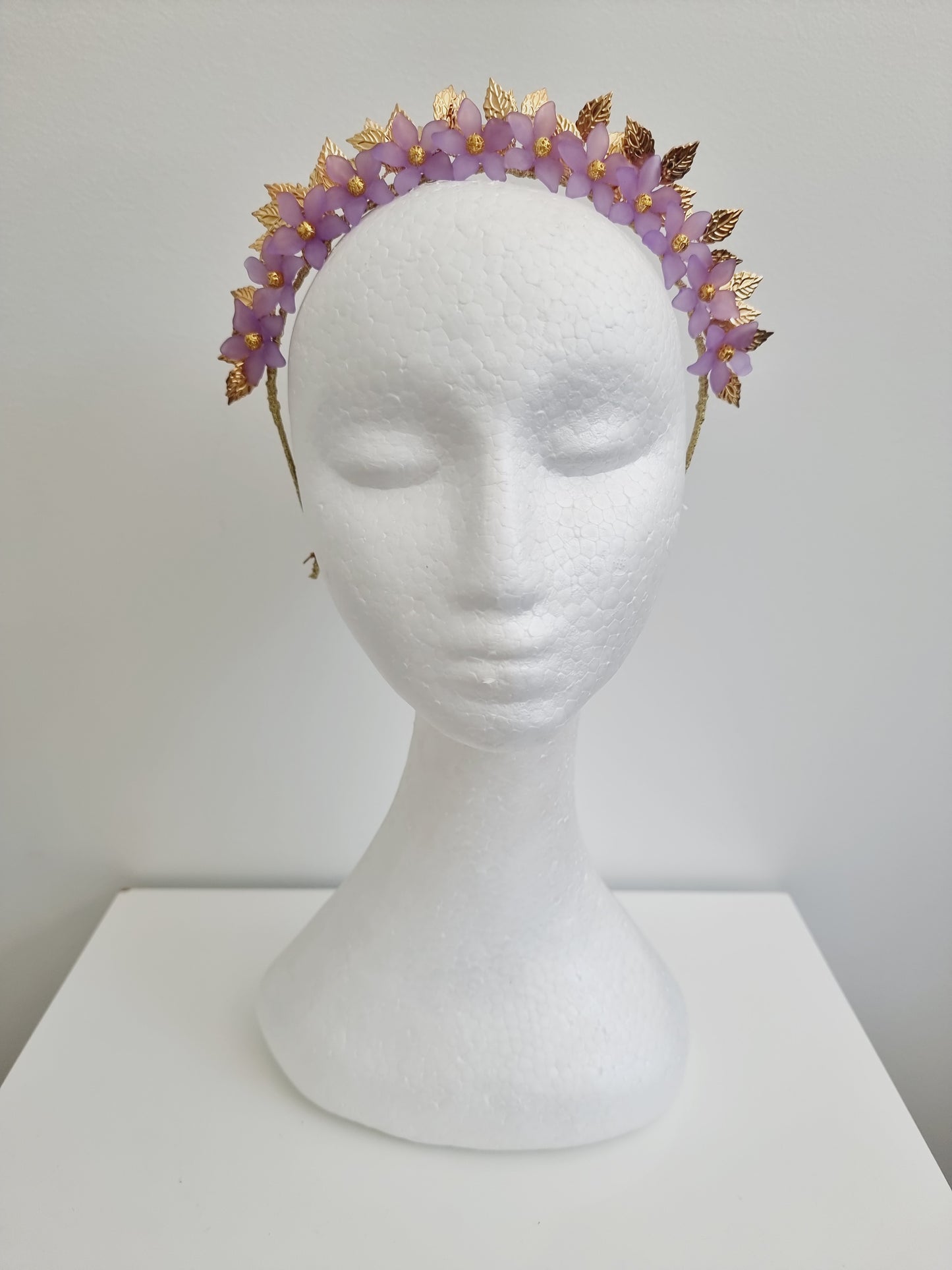 Miss Freya. Womens embellished flower headband fascinator in Lilac /gold