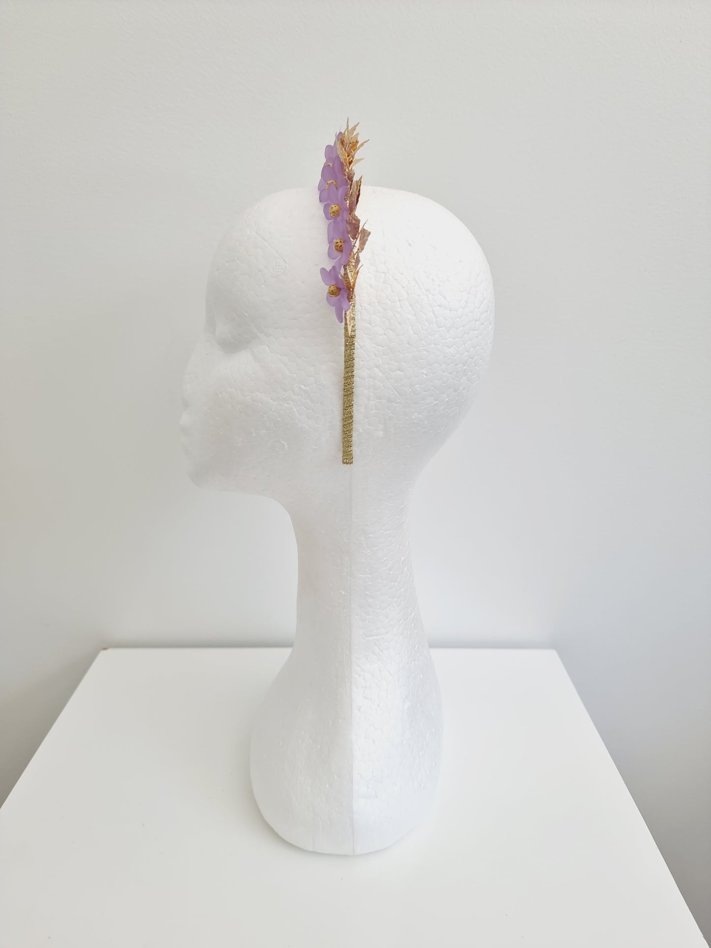Miss Freya. Womens embellished flower headband fascinator in Lilac /gold