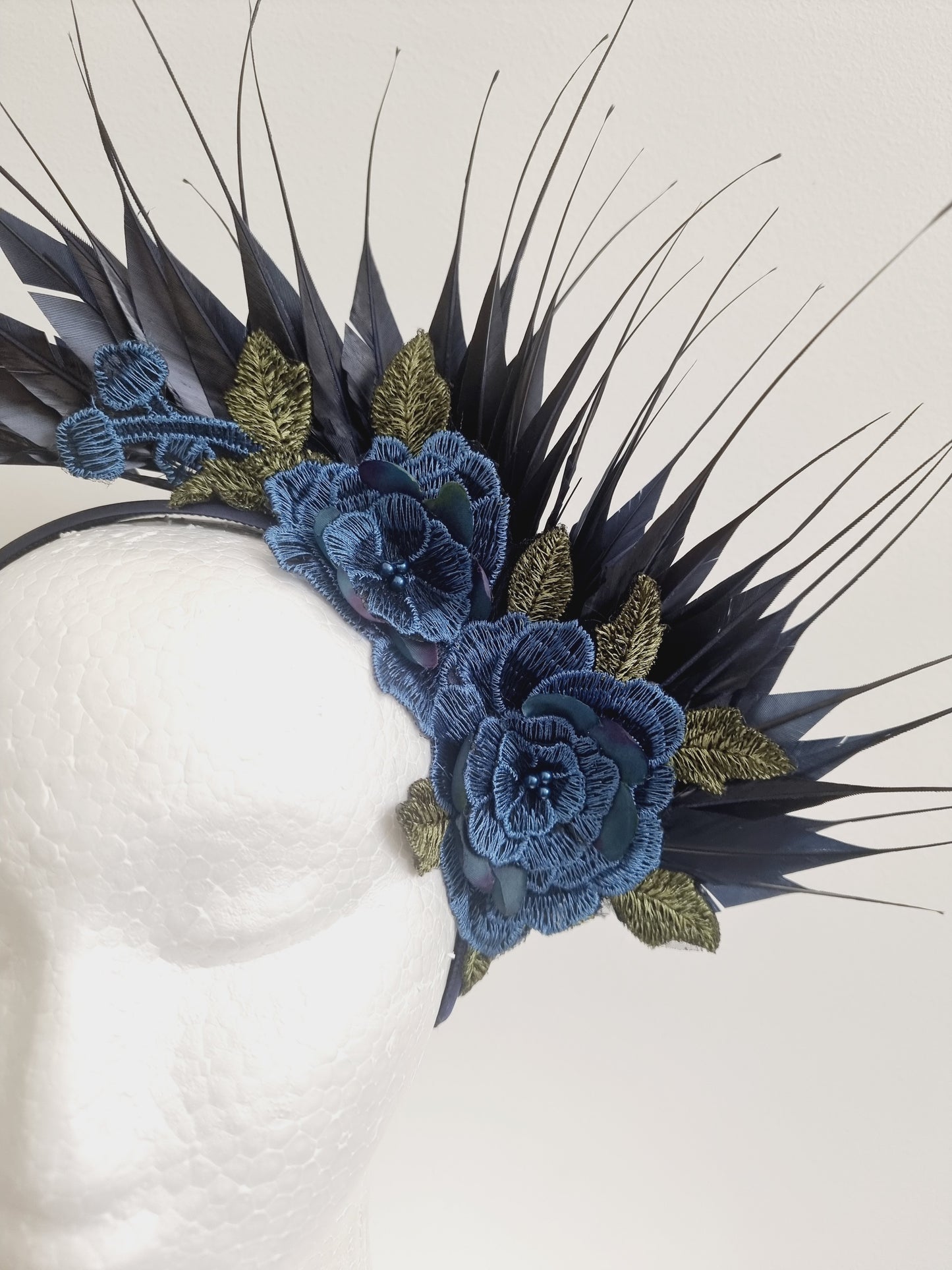 Miss Polly. Womens floral headband fascinator in Navy Blue