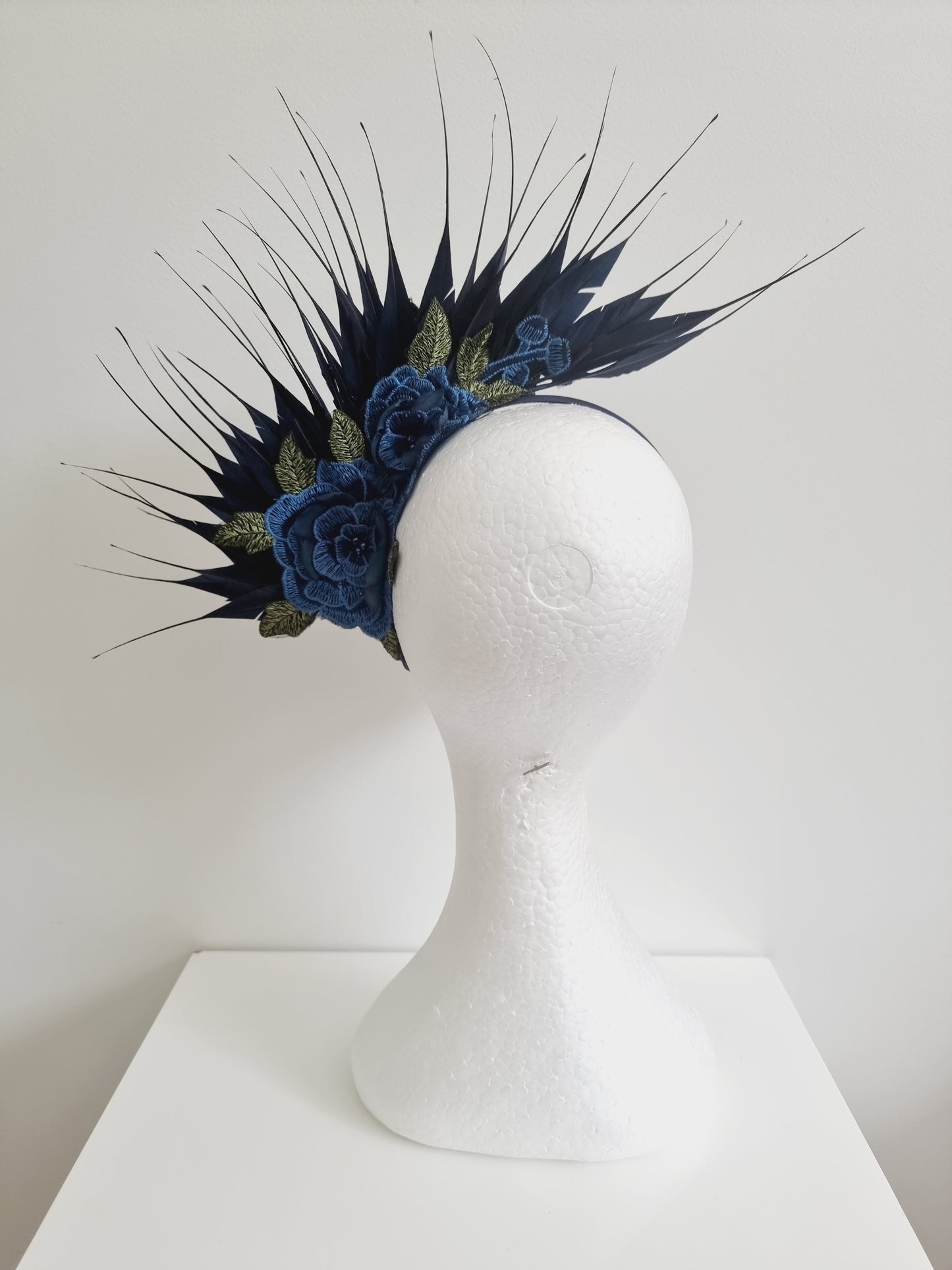 Miss Polly. Womens floral headband fascinator in Navy Blue