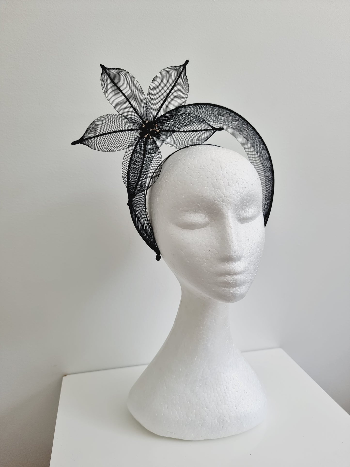 Miss Sheer Delight. Womens Black flower  halo fascinator