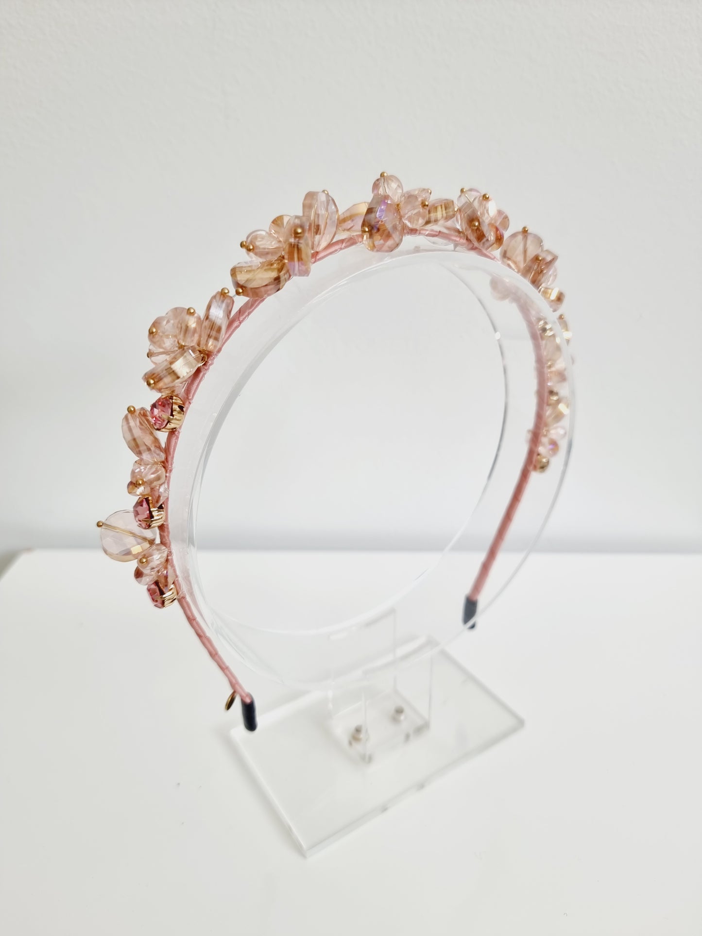 Miss Kennedy. Womens crystal embellished headband fascinator in Pale Pink