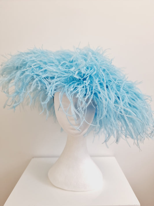 Miss Paris hat.  Womens Sky Blue feather hat