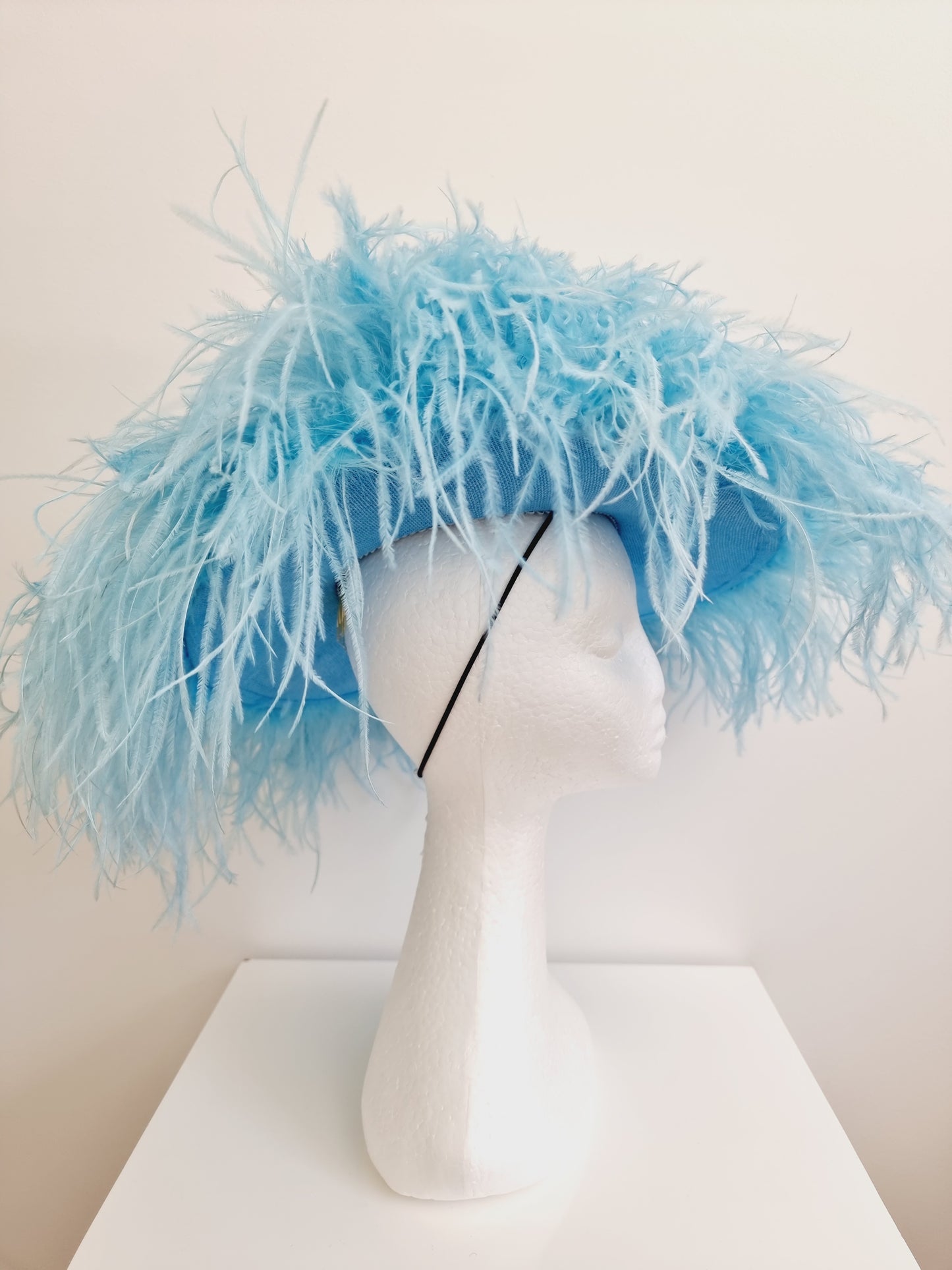 Miss Paris hat.  Womens Sky Blue feather hat