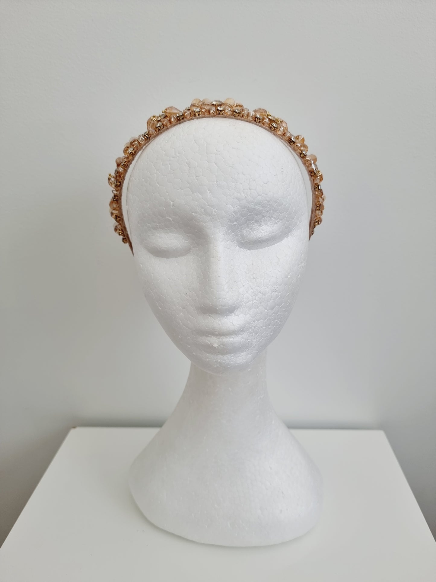 Miss Harlo. Womens crystal embellished double headband fascinator in Champagne