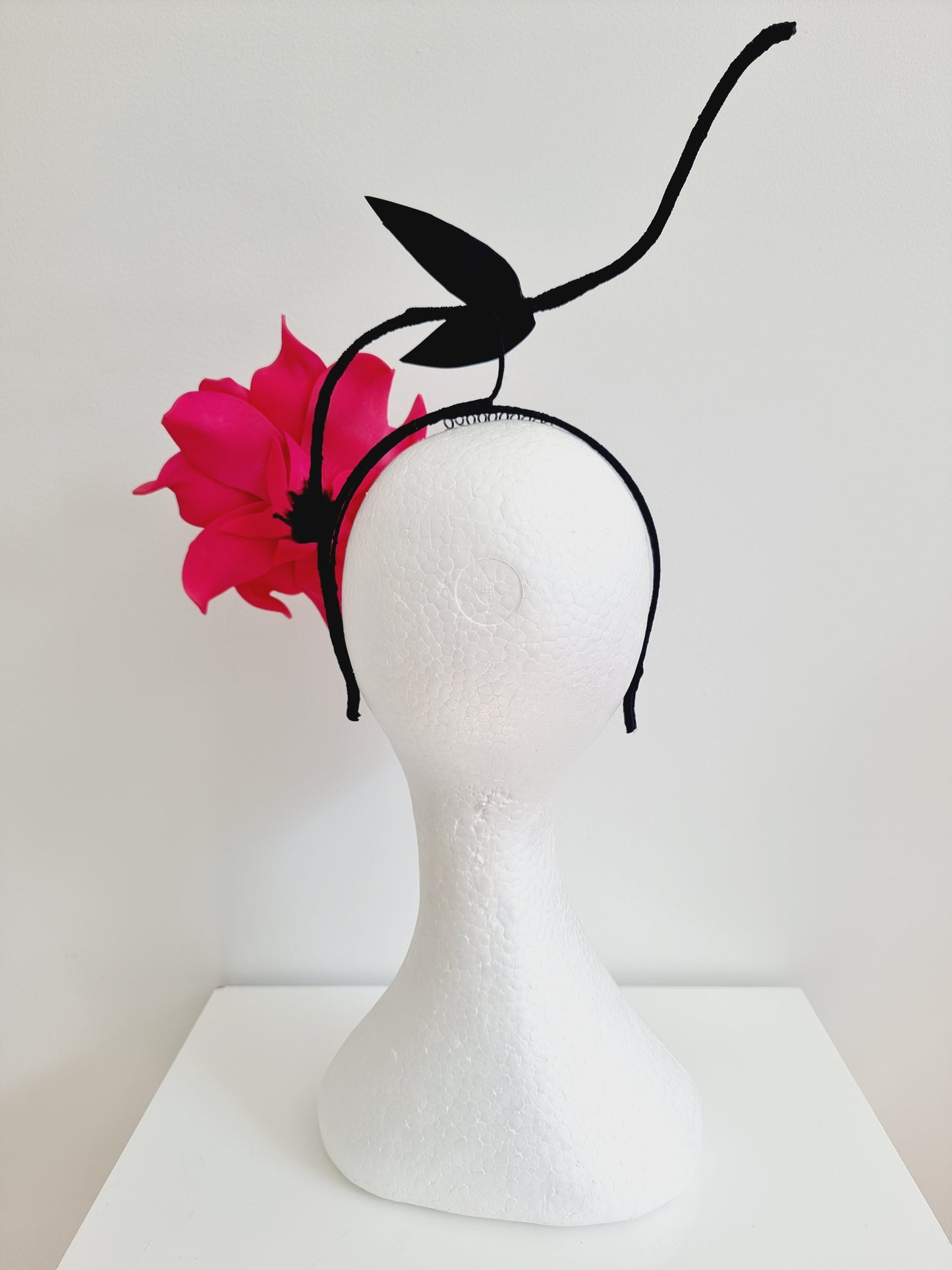 Miss Marguerite. Womens deep hot pink and black floating flower headband