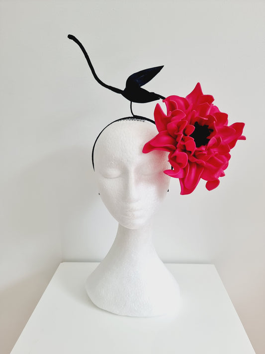 Miss Marguerite. Womens deep hot pink and black floating flower headband