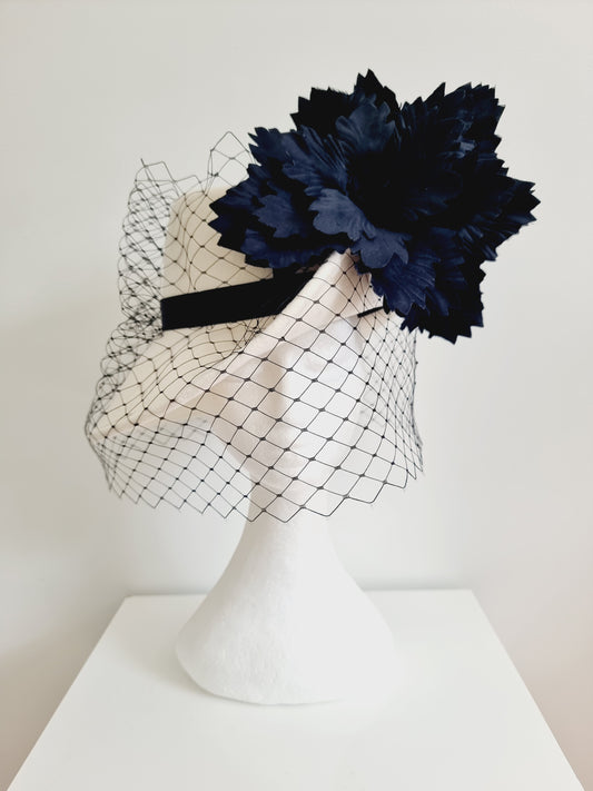 Miss Odette Womens black & Ivory felt hat with veiling