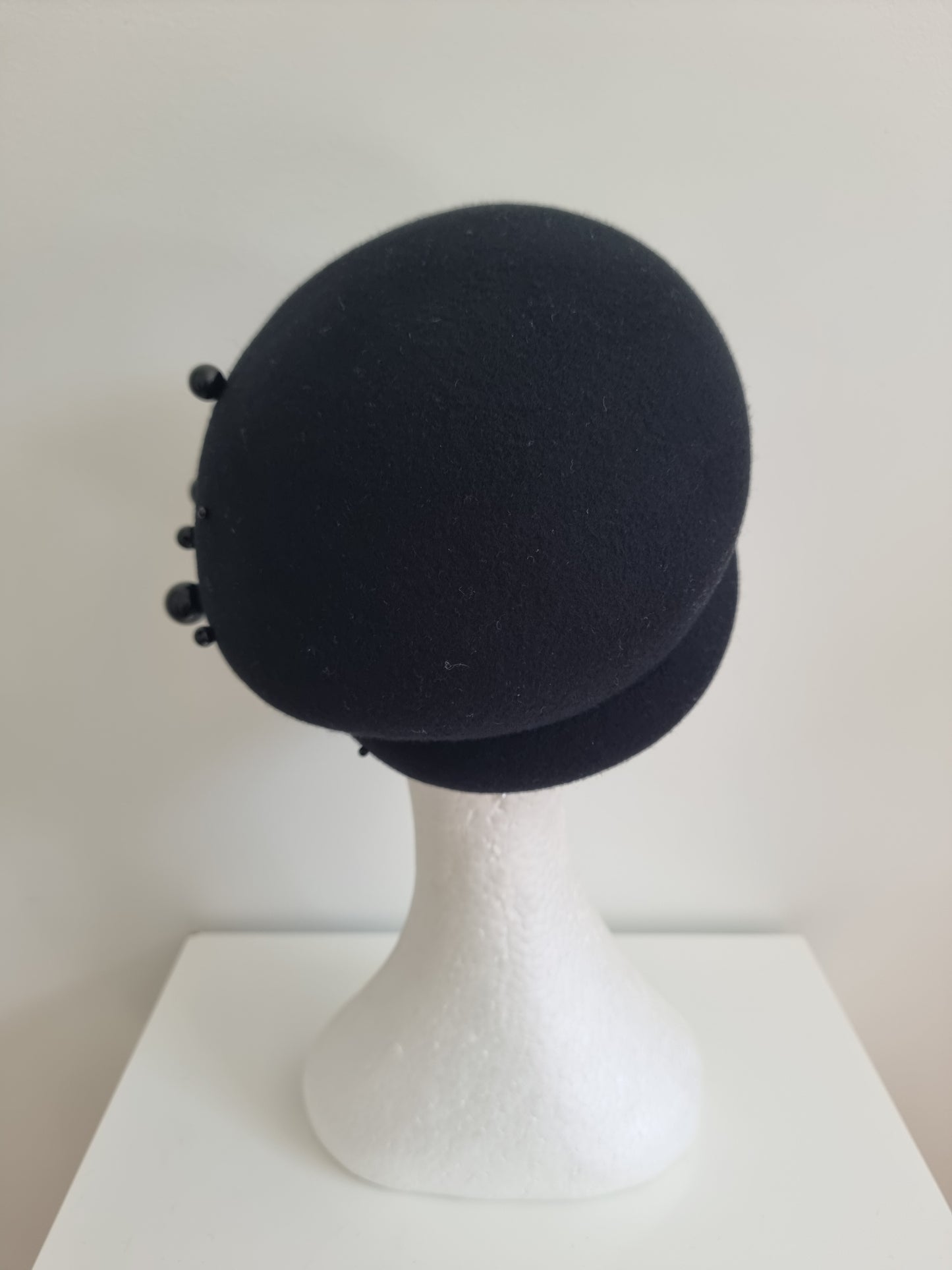 Miss Jamesion. Womens Black wool felt cap with pearl detailing