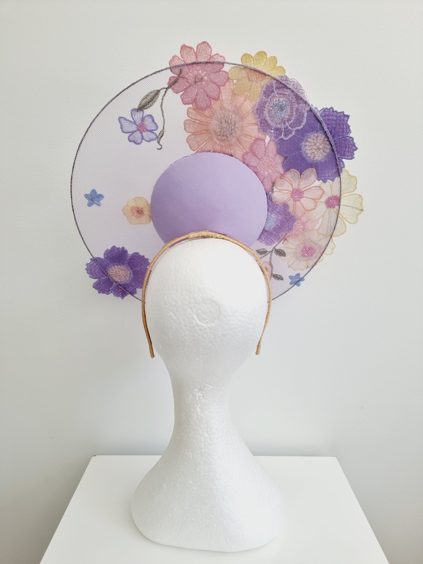 Miss Whimsical. Womens pastel satellite percher headband fascinator with flowers
