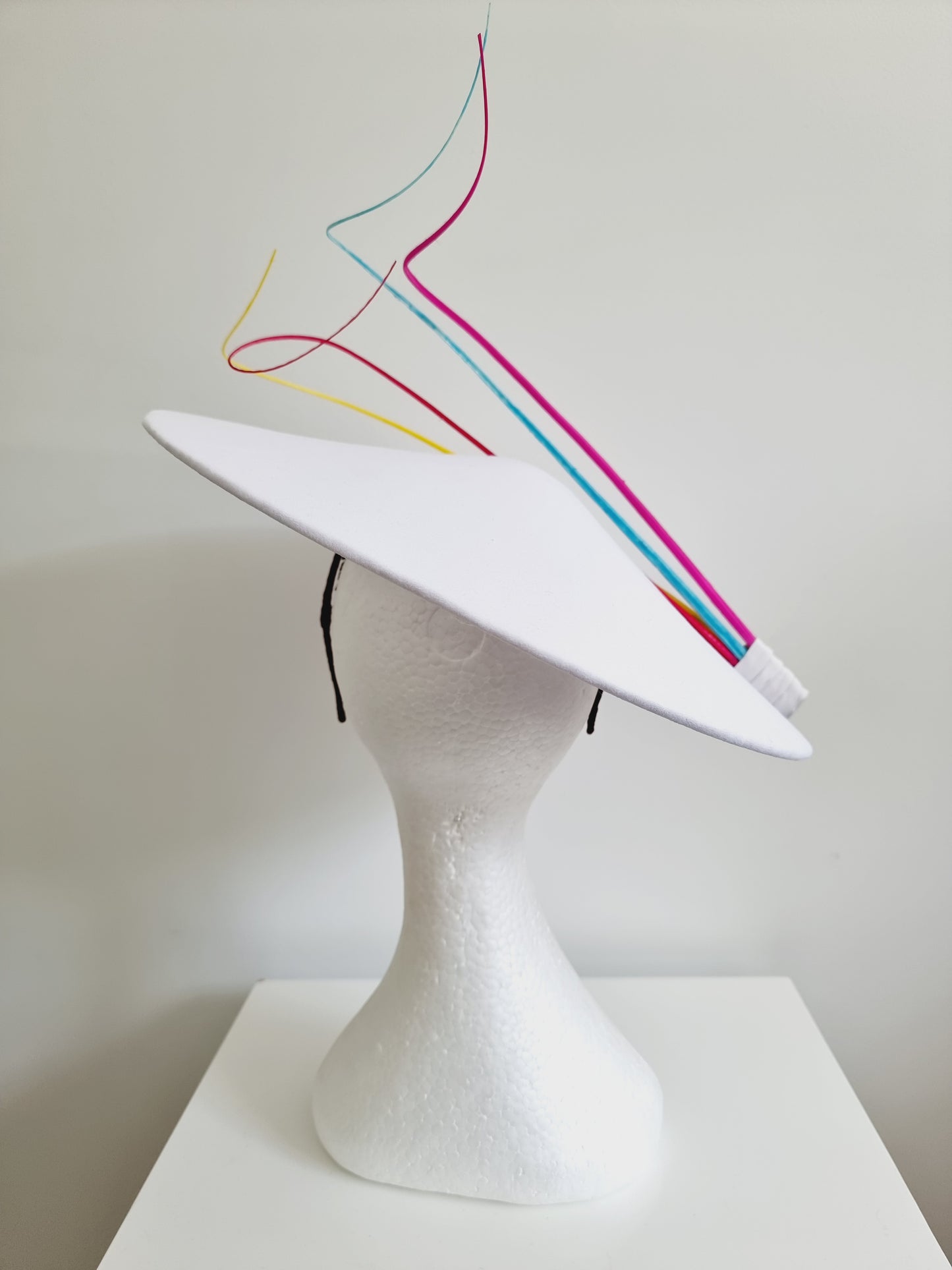 Miss Jessie . Womens White leather coolie hat with multi coloured quills