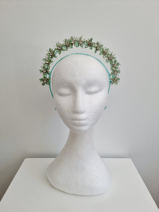 Miss Kiara. Womens flower headband fascinator in Mint Green