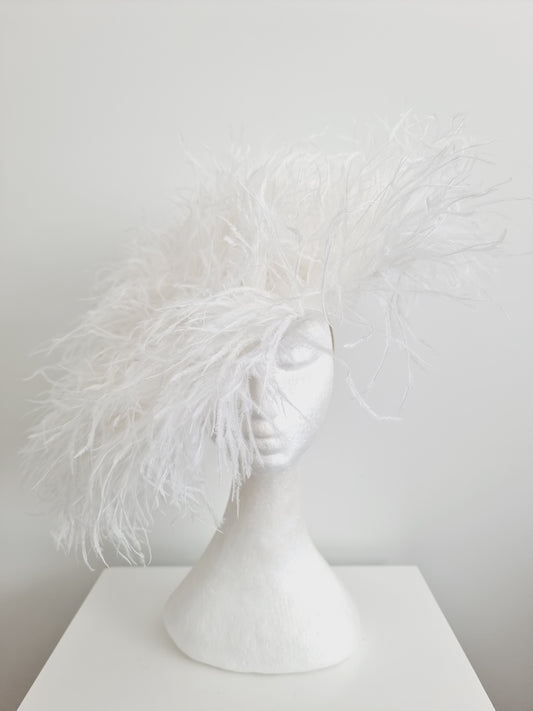 Miss Paris hat.  Womens White feather hat