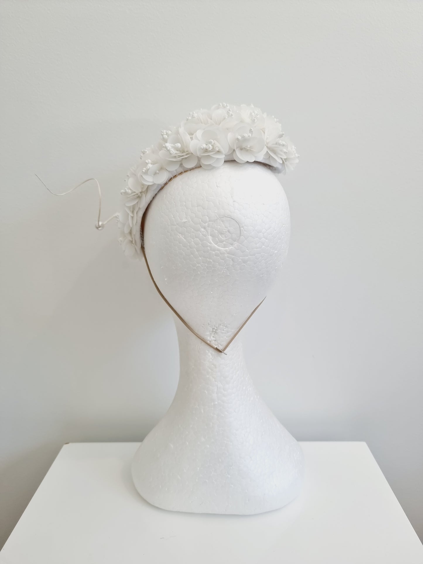 Miss Jamie . Womens White 3D flower encrusted fascinator with quill