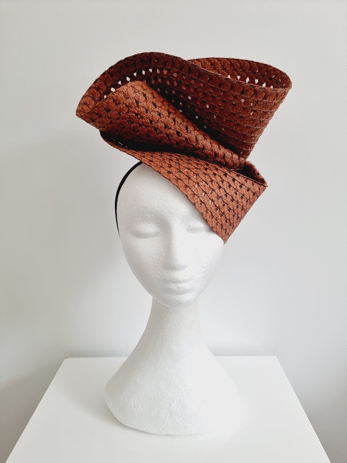 Miss Tara. Womens braided headband fascinator in Milo Brown