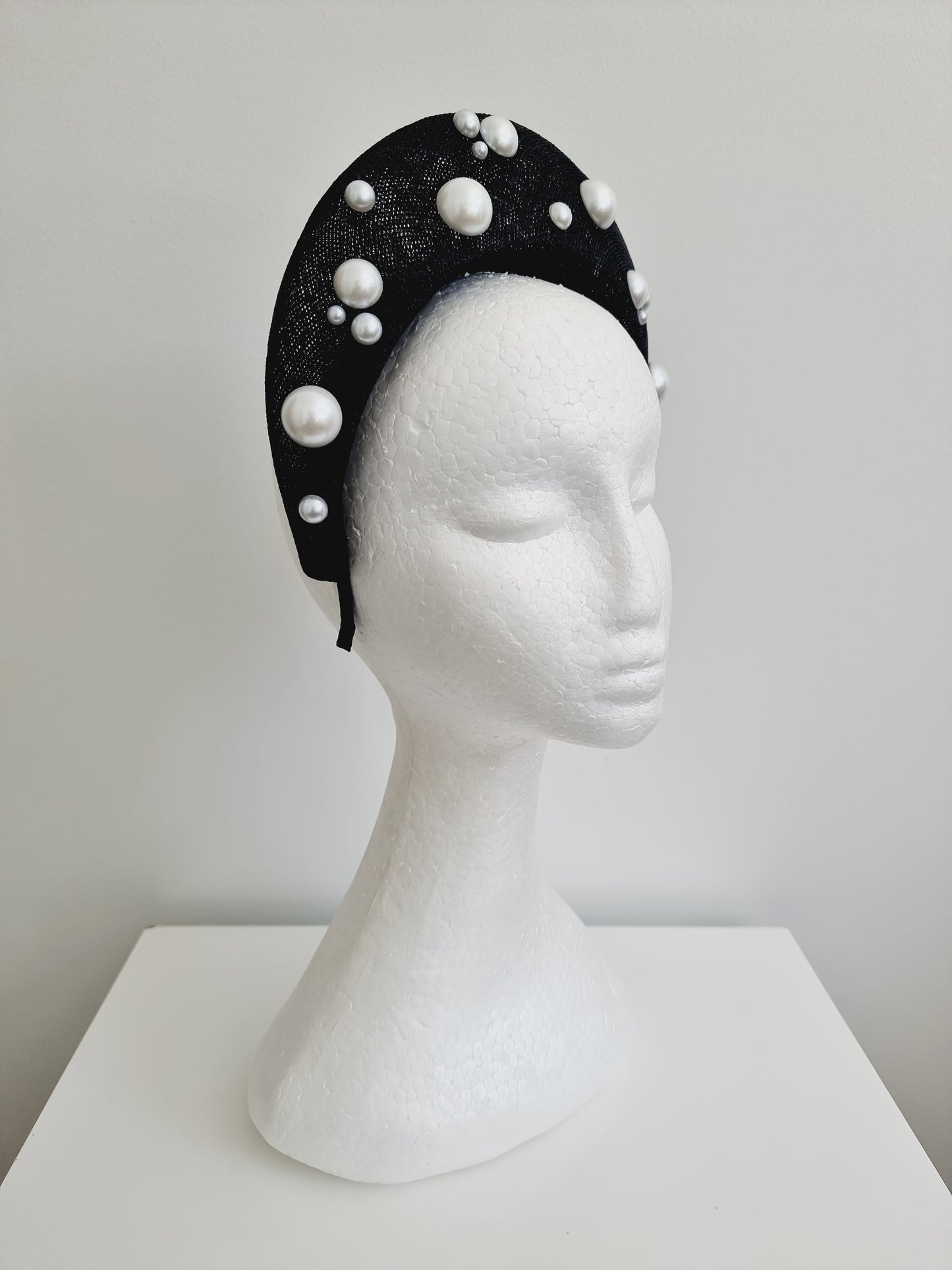 Miss Taylor. Womens Black sinamay halo headband fascinator with pearls