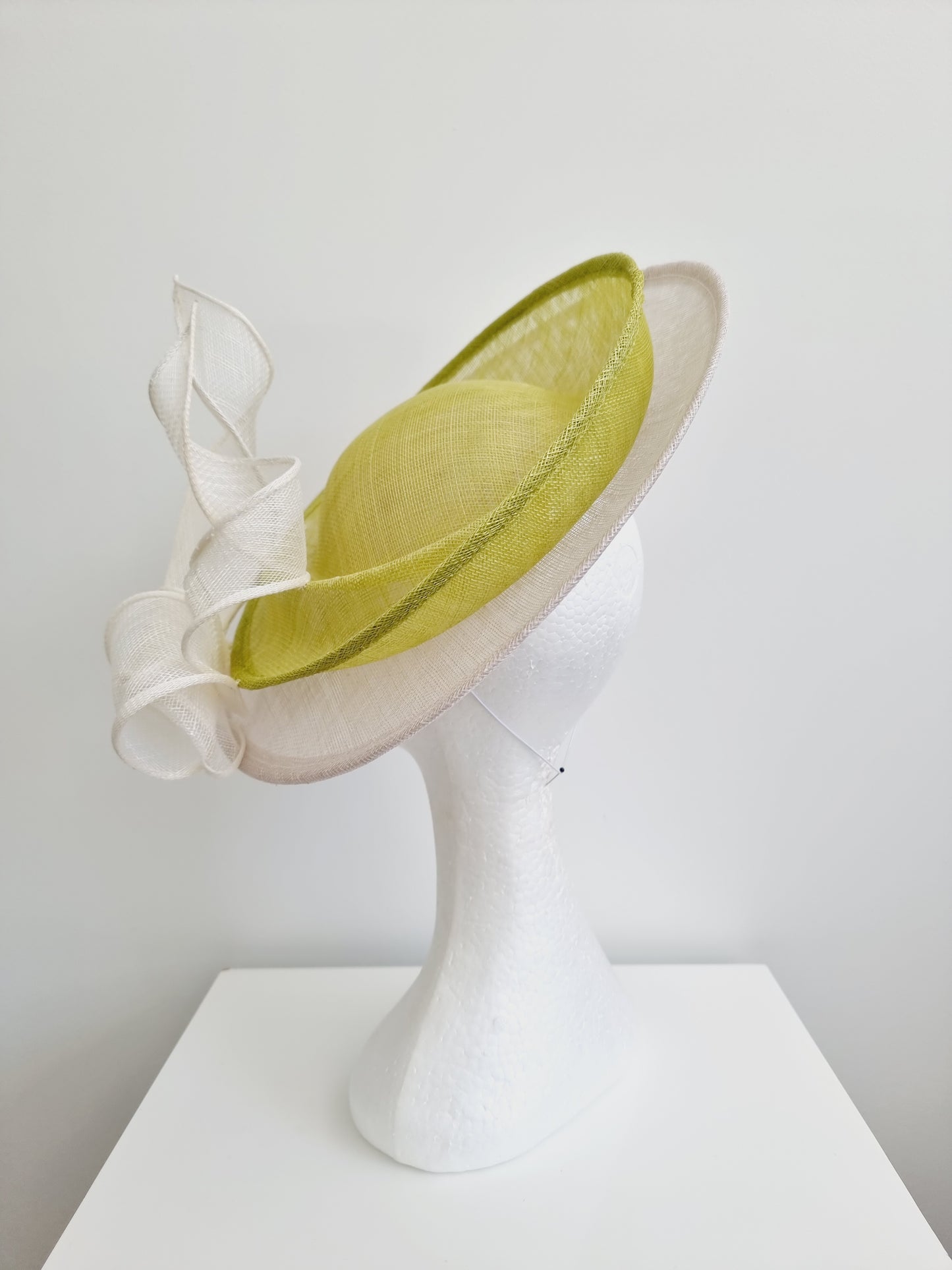 Miss Malarey. Womens Off white and lime green double saucer fascinator