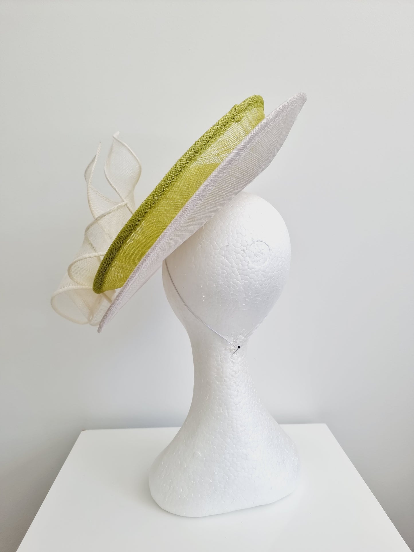 Miss Malarey. Womens Off white and lime green double saucer fascinator