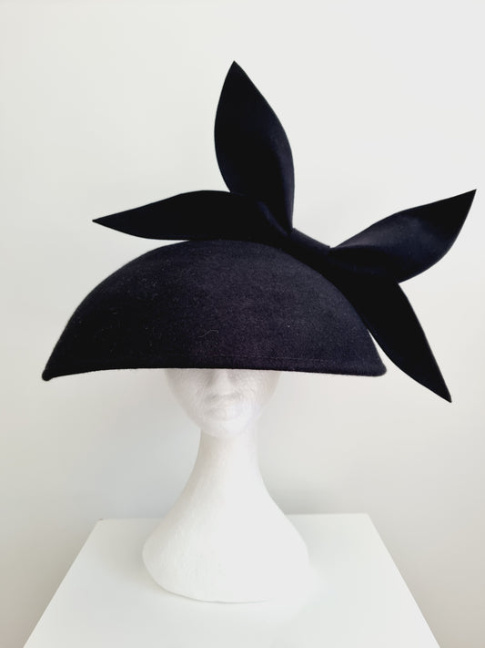 Miss Yasmin. Womens Black wool felt dome hat with double bow