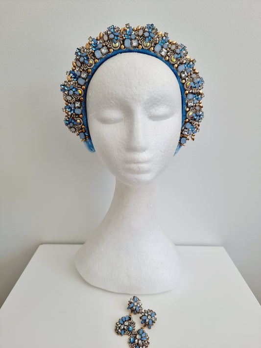 Miss Dakoda. Womens Light Blue embellished headband with earings