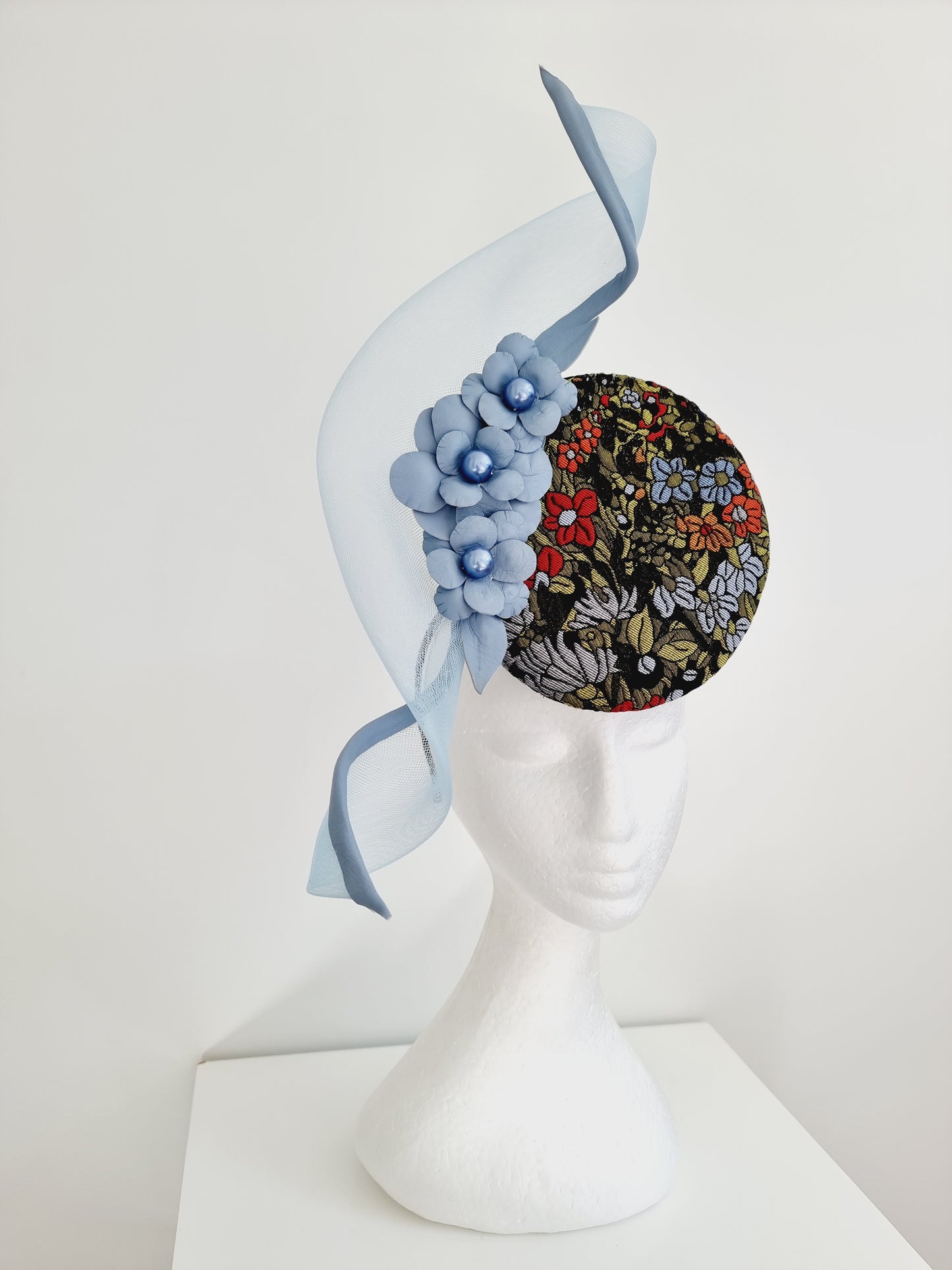 Miss Fabia. Womens Powder Blue flower percher headband fascinator