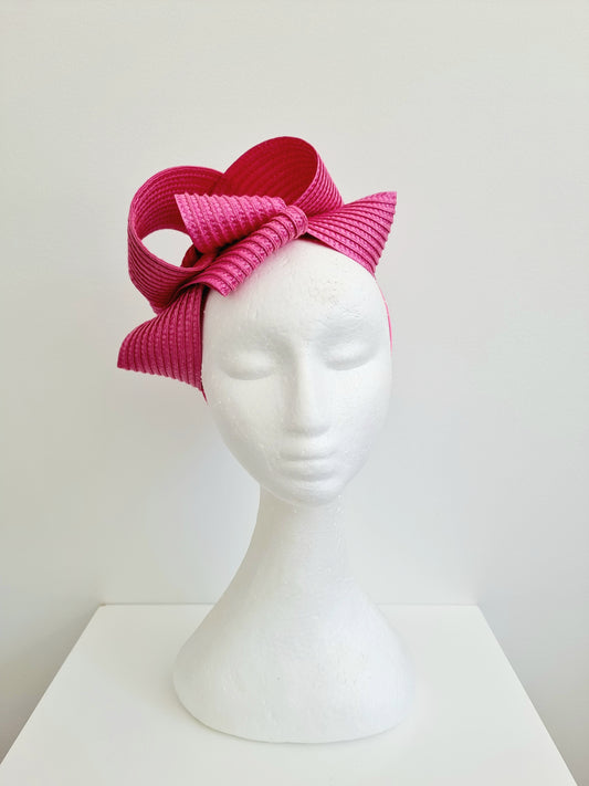 Miss Samantha. Womens braided loop fascinator in Hot Pink