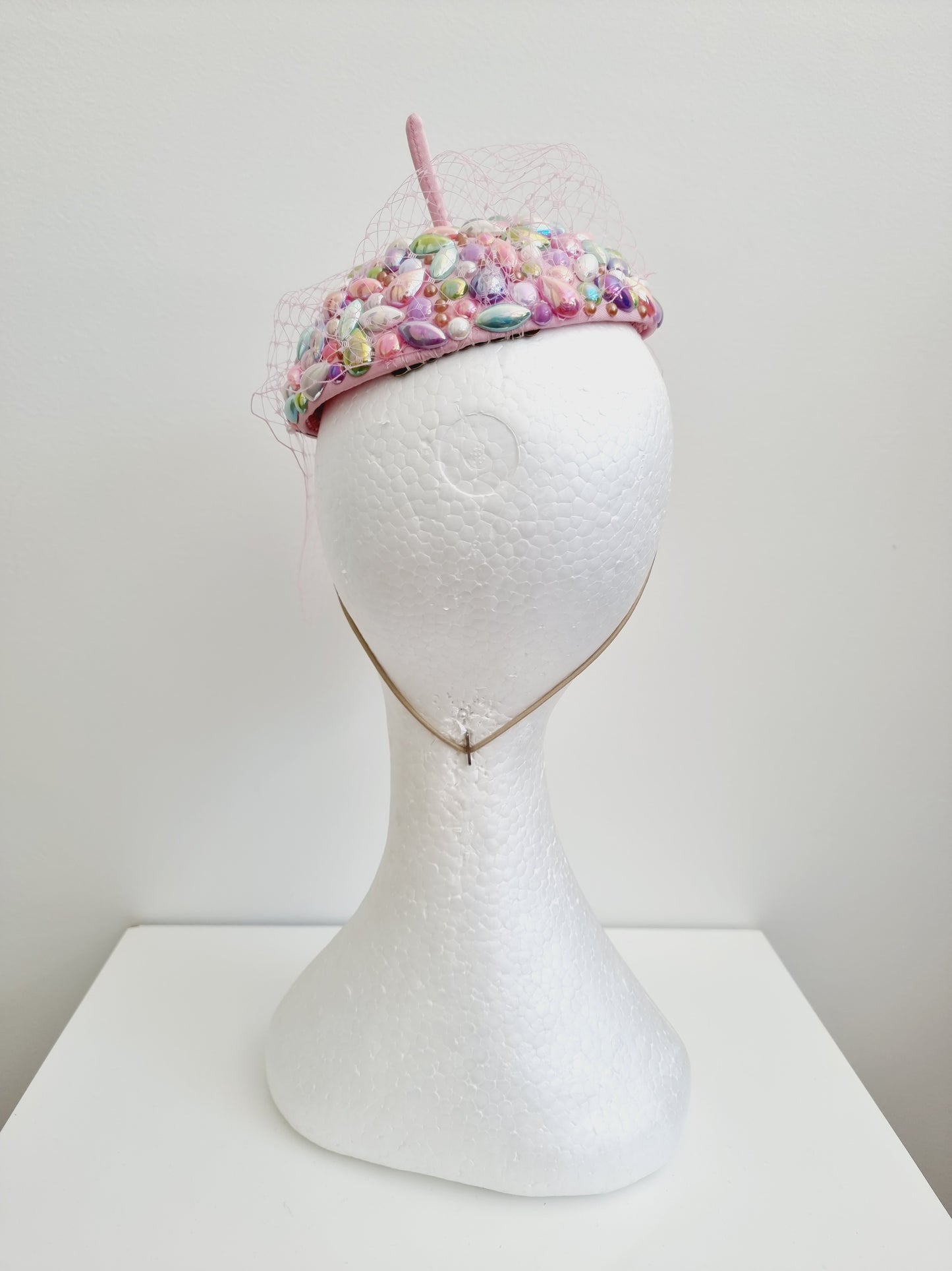 Miss Candy Crush. Womens Pastel mutli coloured rhinestone encrusted  button fascinator