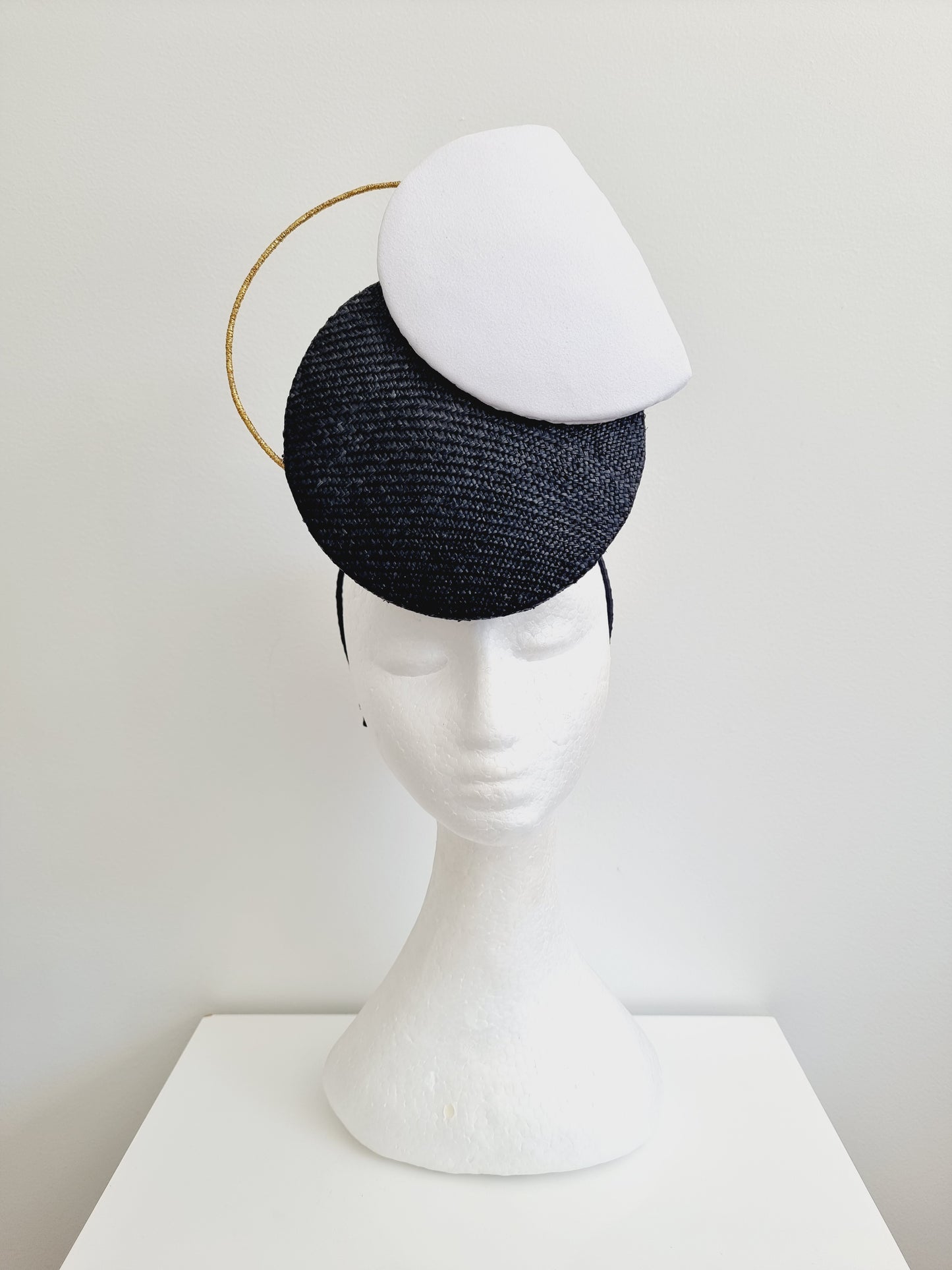 Miss Geometric. Womens black, white and gold  button percher headband fascinator