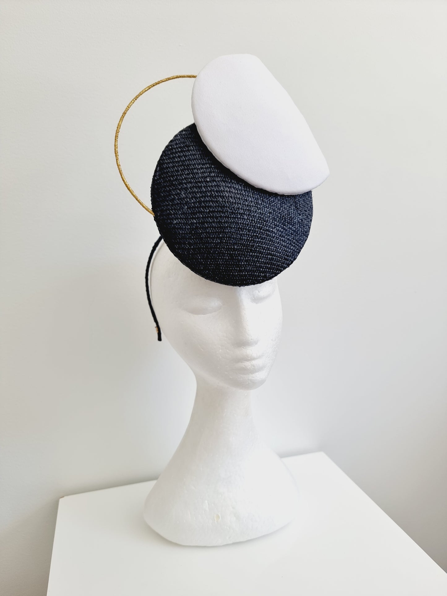 Miss Geometric. Womens black, white and gold  button percher headband fascinator