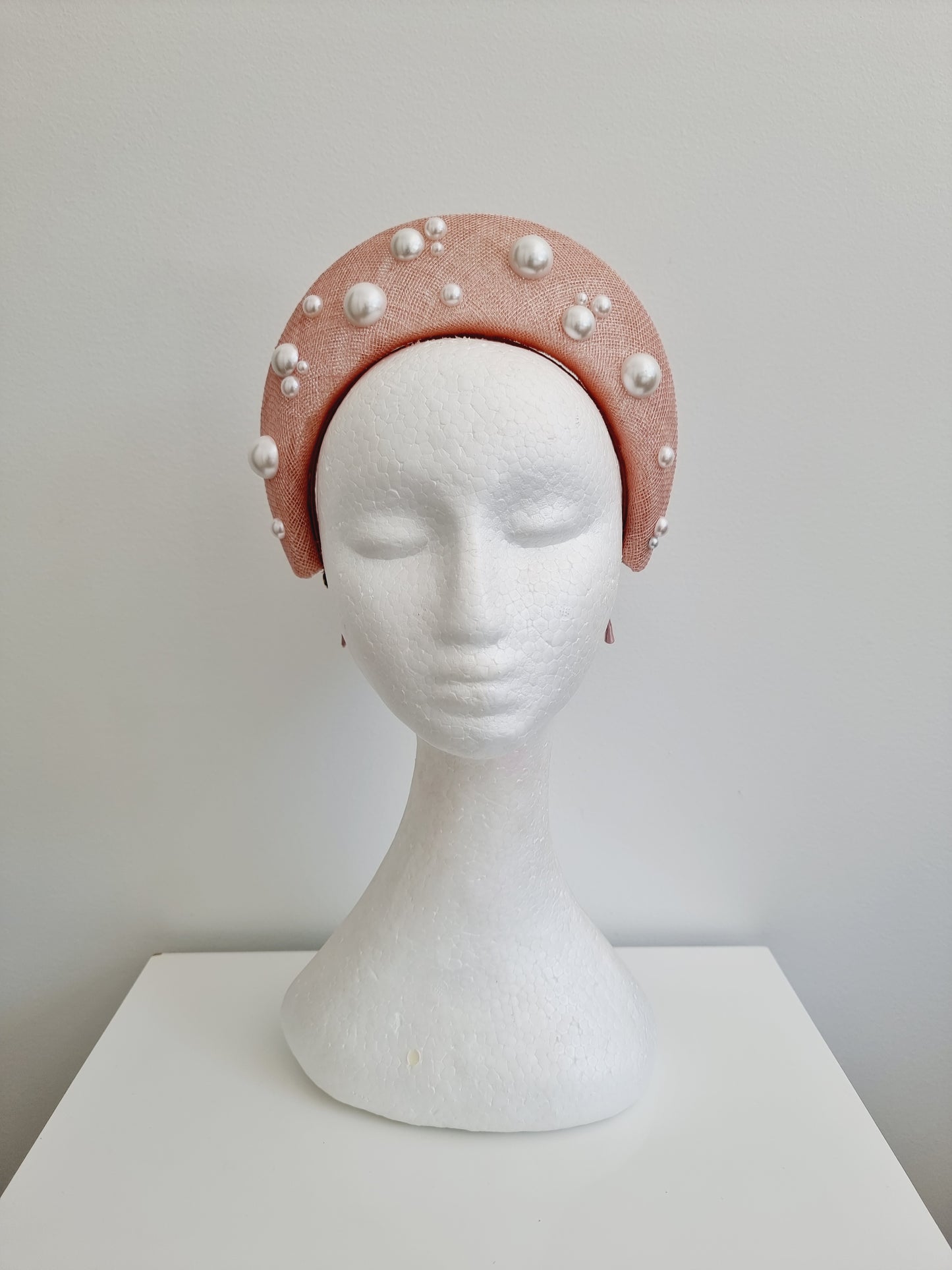 Miss Taylor. Womens Pale Pink sinamay halo headband fascinator with pearls