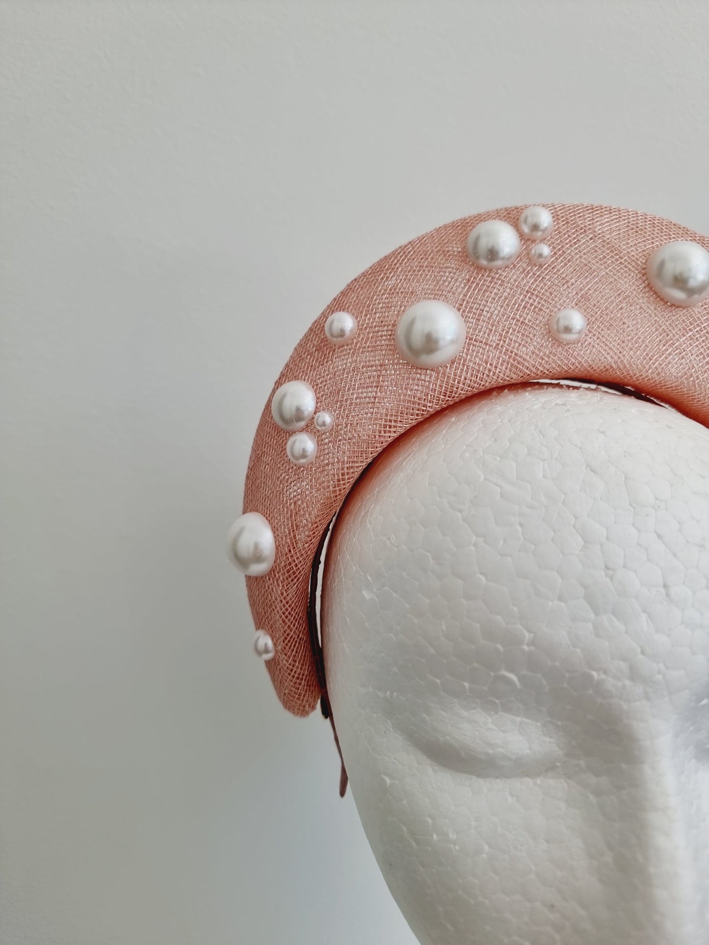 Miss Taylor. Womens Pale Pink sinamay halo headband fascinator with pearls