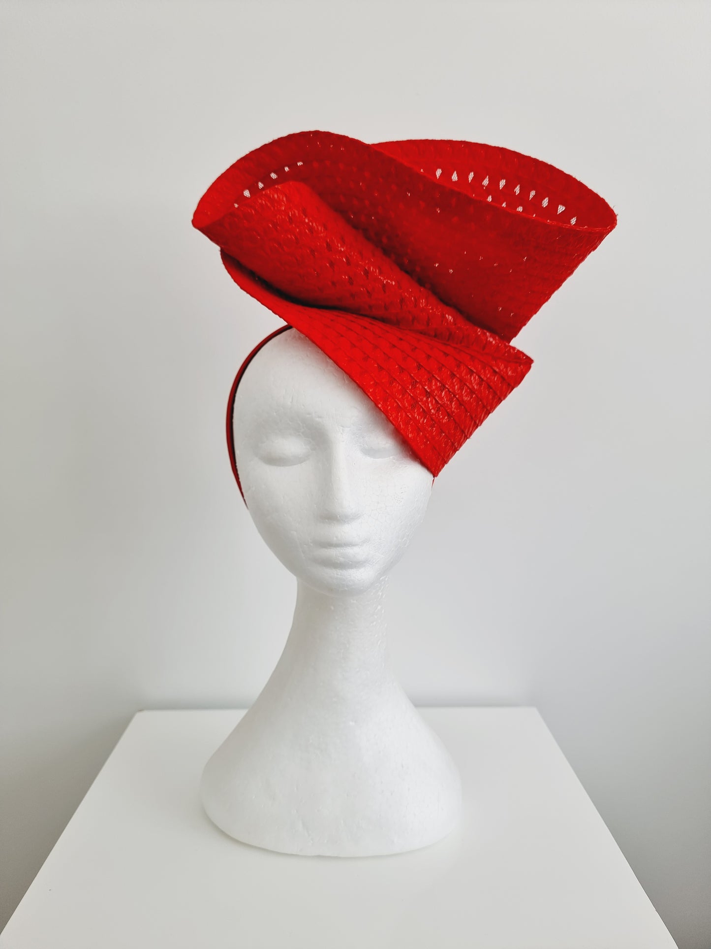 Miss Tara. Womens braided headband fascinator in Bright Red