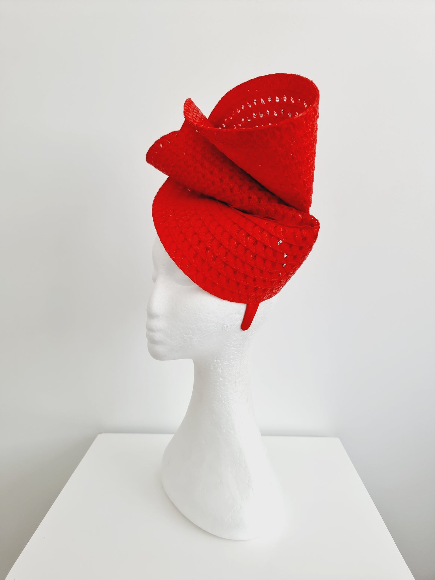 Miss Tara. Womens braided headband fascinator in Bright Red