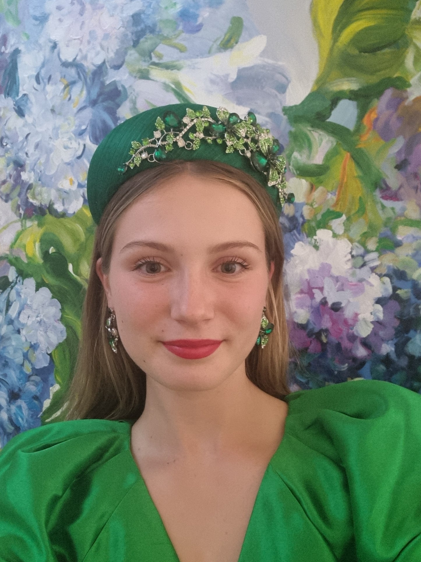 Miss Finley. Womens Emerald green silk jewel fascinator headband