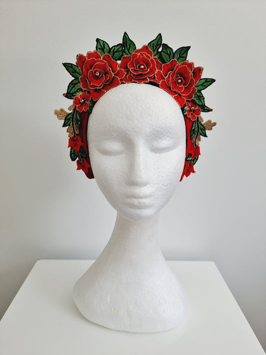 Miss Zoey. Womens Red floral embroidered headband