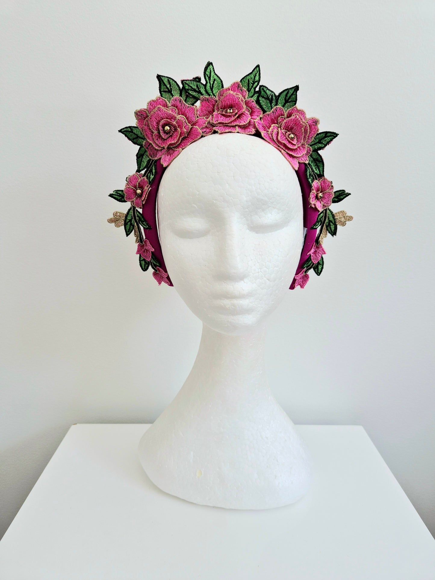 Miss Zoey. Womens Hot Pink floral embroidered headband