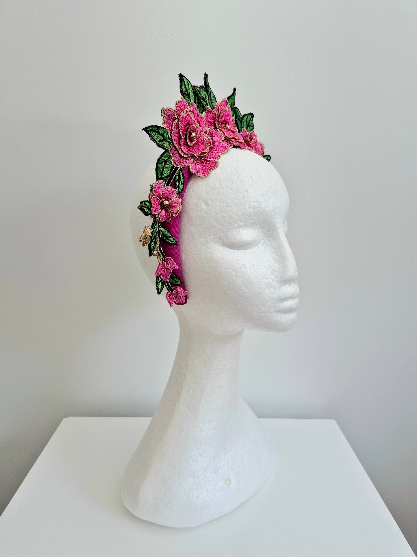 Miss Zoey. Womens Hot Pink floral embroidered headband