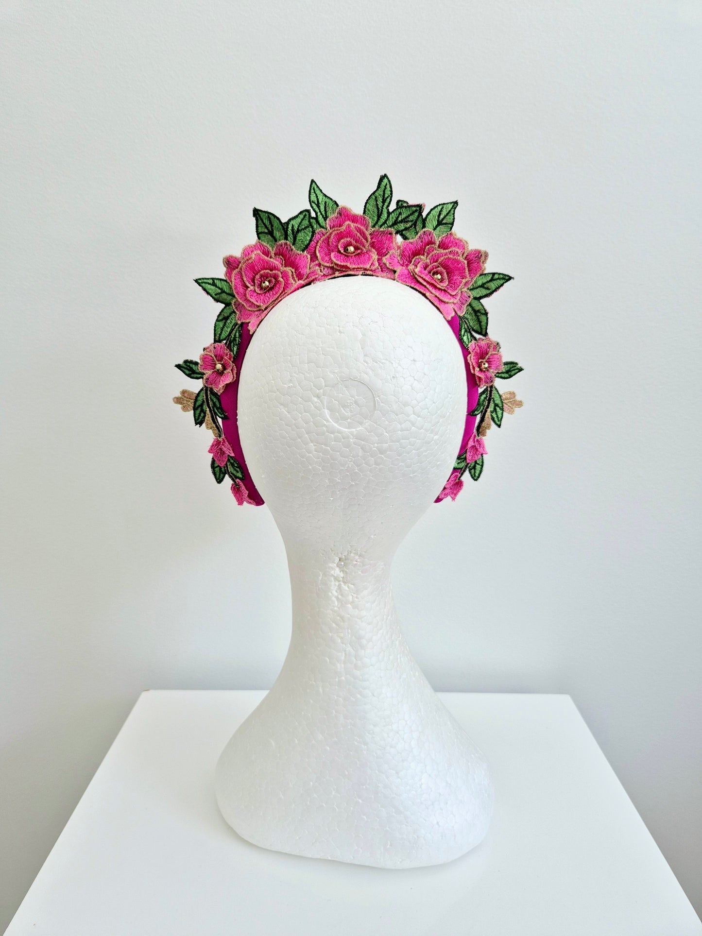 Miss Zoey. Womens Hot Pink floral embroidered headband