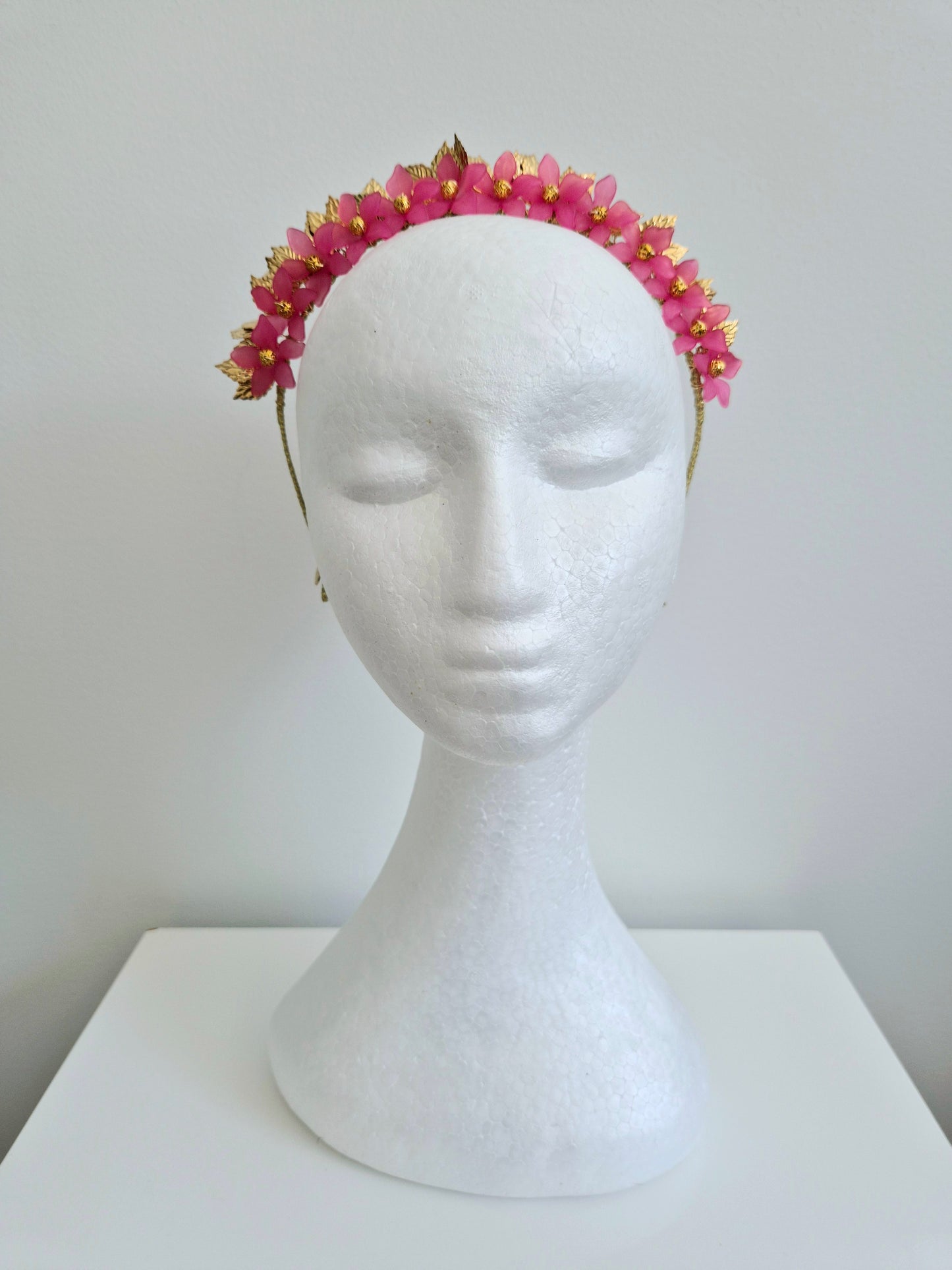 Miss Freya. Womens embellished flower headband fascinator in Hot Pink /gold