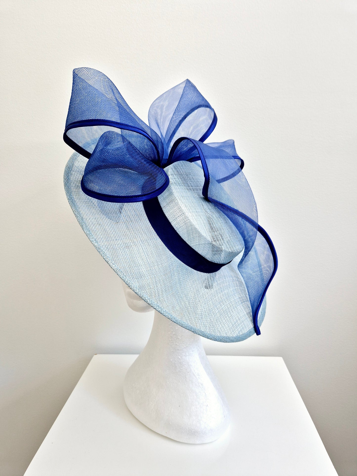 Miss Jaymee. Womens Pale Blue hat with Royal Blue bow