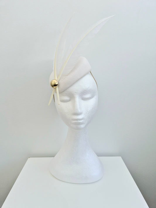 Miss Bronte. Womens White slanted pillbox fascinator