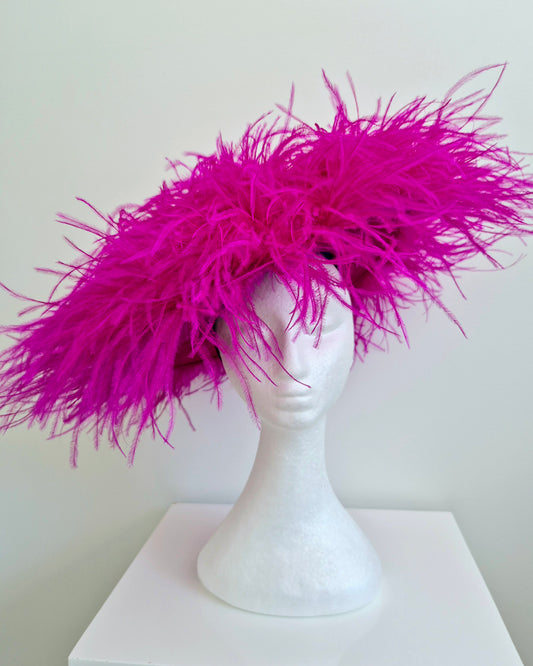 Miss Paris hat.  Womens Bright Magenta feather hat