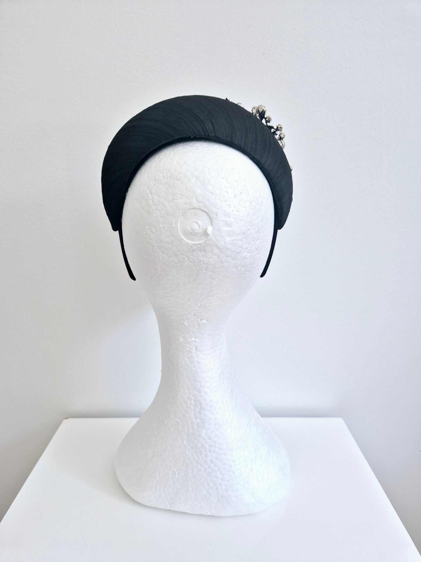 Miss Finley. Womens Black silk and silver jewel fascinator headband