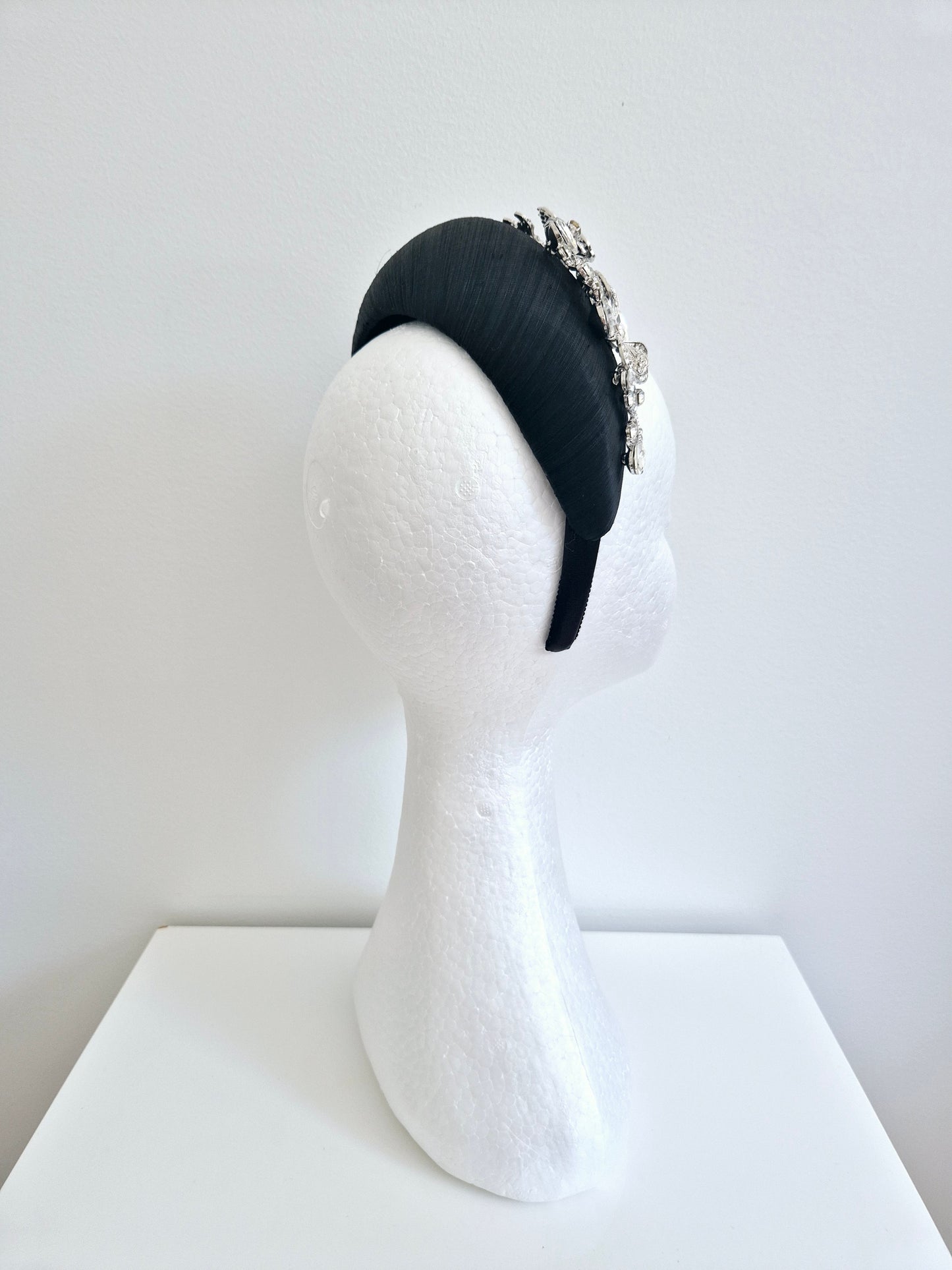 Miss Finley. Womens Black silk and silver jewel fascinator headband